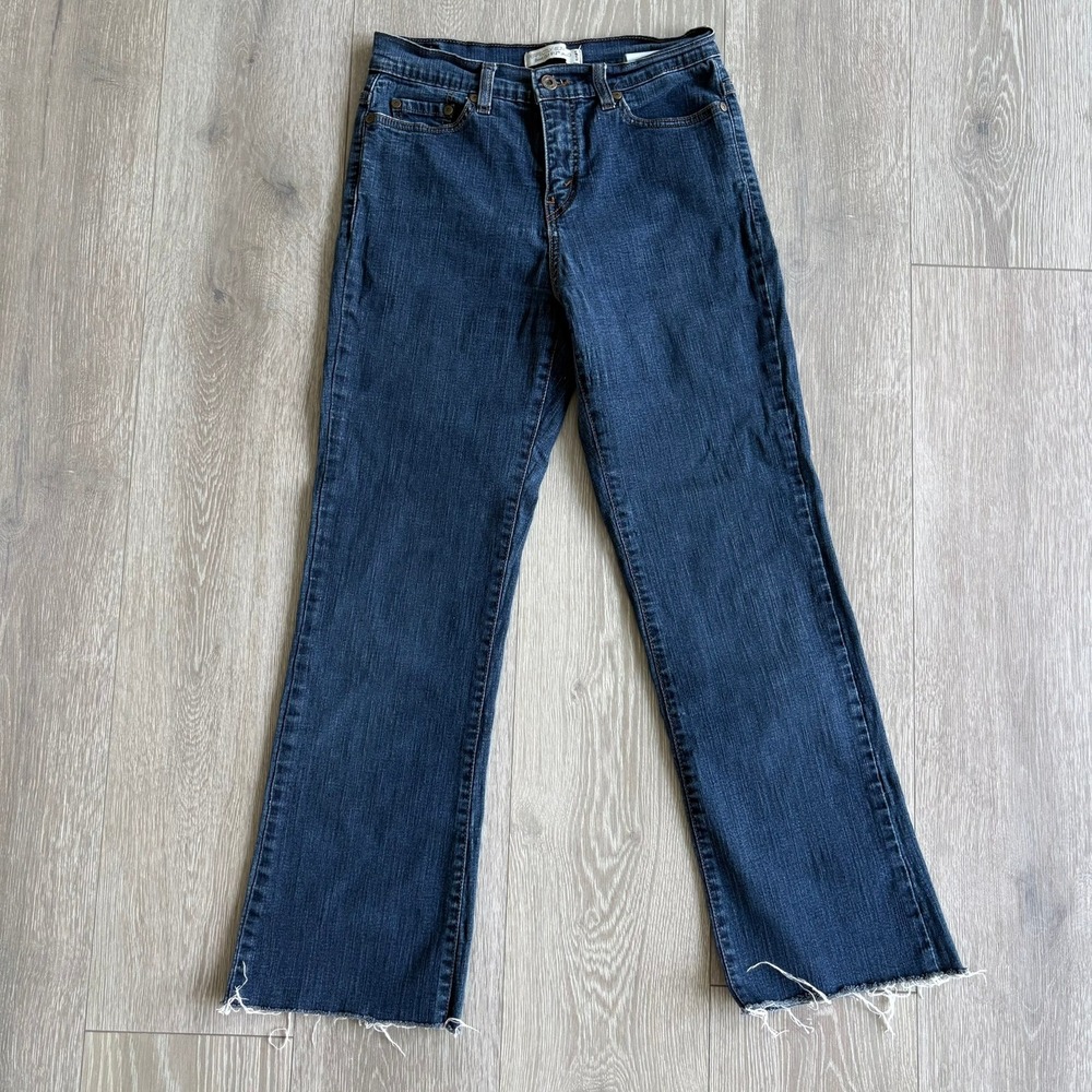 Levis Perfectly Slimming 512 Boot Cut‎ Jeans Dark Wash Raw Hem 8 L/C 29x28